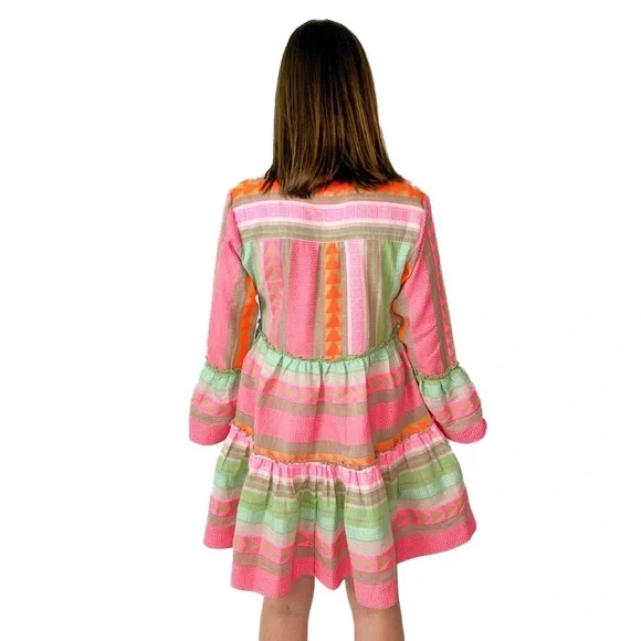 En Crème Multicolor Aztec Long Sleeve Dress N226-43 - Picture 2 of 9